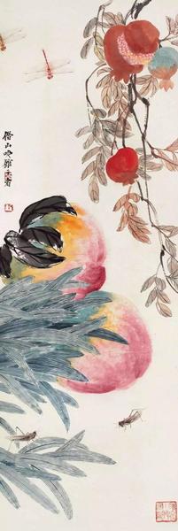 齐白石《大寿多子图》，镜心 纸本，98×33cm